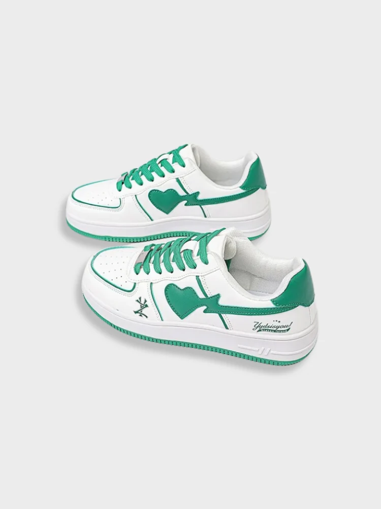 Clean White Retro Heart Sneakers - Image 3