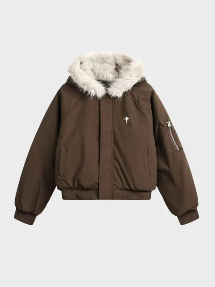 DCRB Boxy Fit Padded Coat with Fur Hoodie - Image 2