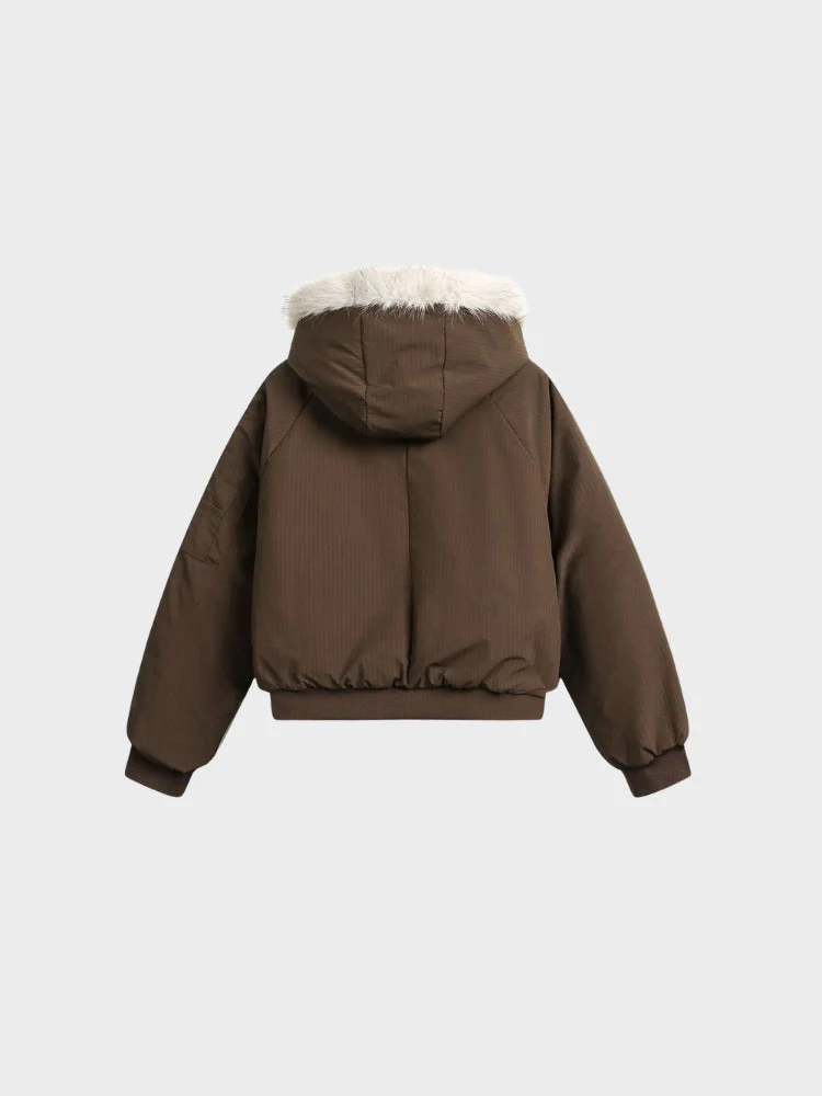 DCRB Boxy Fit Padded Coat with Fur Hoodie - Image 3