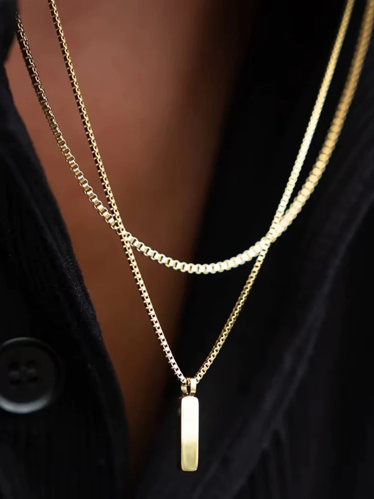 Minimalistic Rectangle Gold Necklace - Image 10